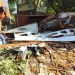 Garage demolition materials being crushed up 